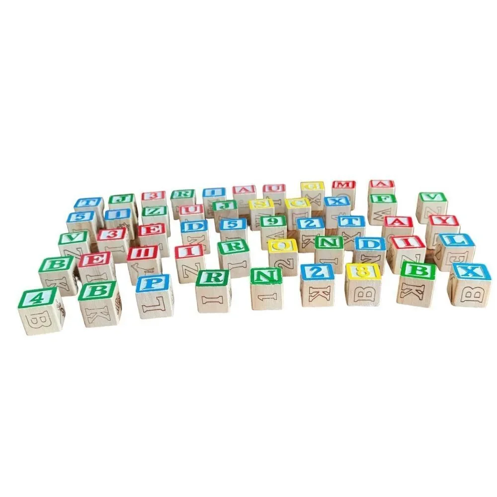 Alphabet Blocks Multicolored Wooden Set of 49. Kids Toddler Toys.